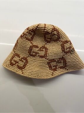 Gucci Beige and Brown Woven Bucket Hat